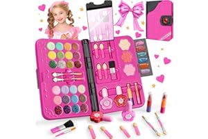 Hollyhi 48 Pcs Kids Makeup Kit for Girl, Washable Play Make Up Toys Set with Mirror, Dress Up Pretend Beauty Set Toys for 3 4 5 6 7 8 9 10 11 12 Year Old Kids Toddlers Girl, Birthday Girl Gifts