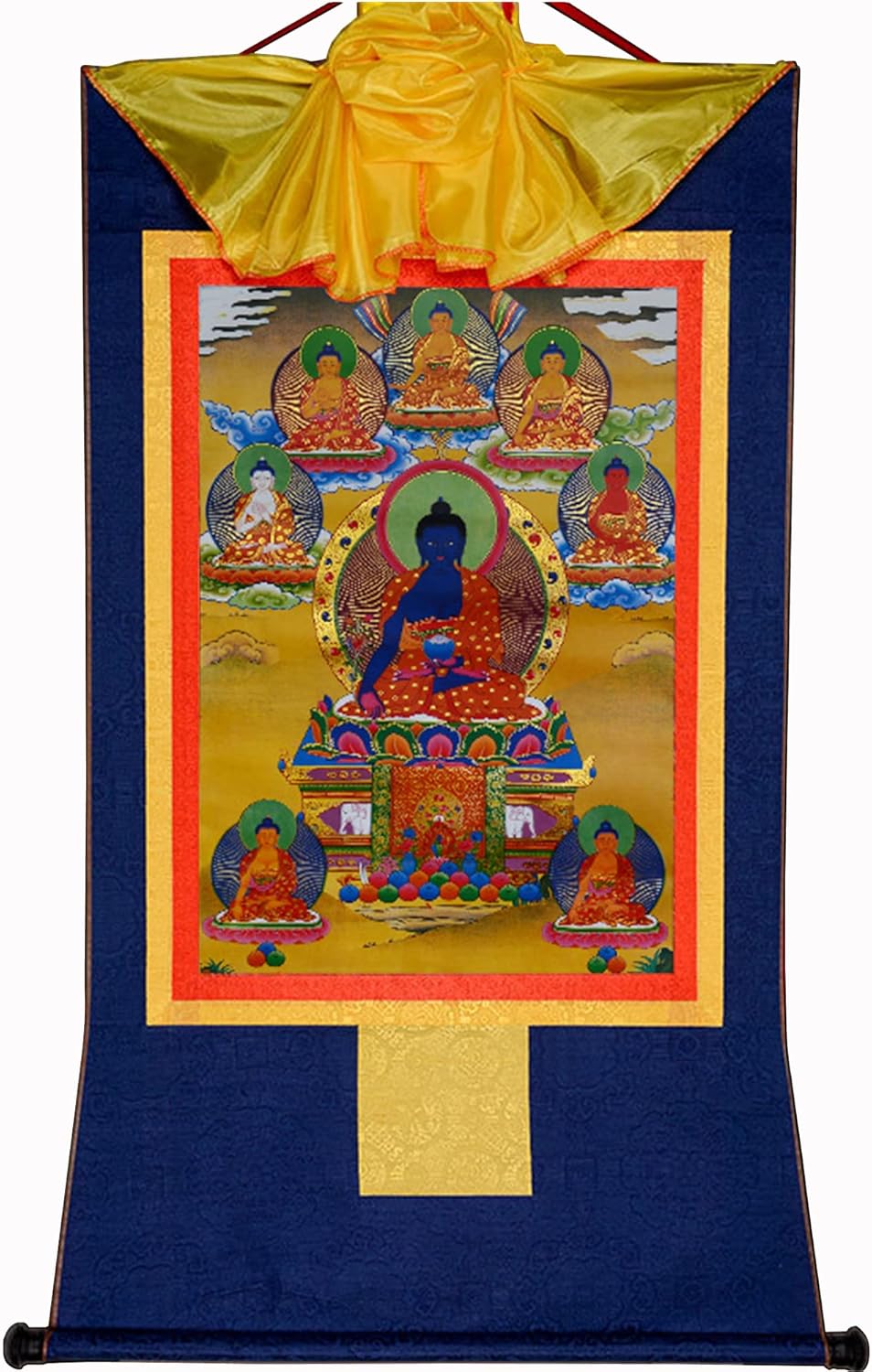 Paintings - Gandhanra Tibetan Thangka Art,Bhaisajyaguru(Buddha of Medicine),Buddhist Thangka Painting,Thangka Brocade Wall Hanging,Buddha Tapestry with Scroll,for Buddhist Altar Zen Meditation