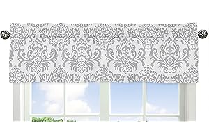 Sweet Jojo Designs Grey Damask Girl Window Valance Curtain Treatment for Baby Nursery Kids Room Kitchen Bathroom Bedroom - Gray and White Skylar Collection