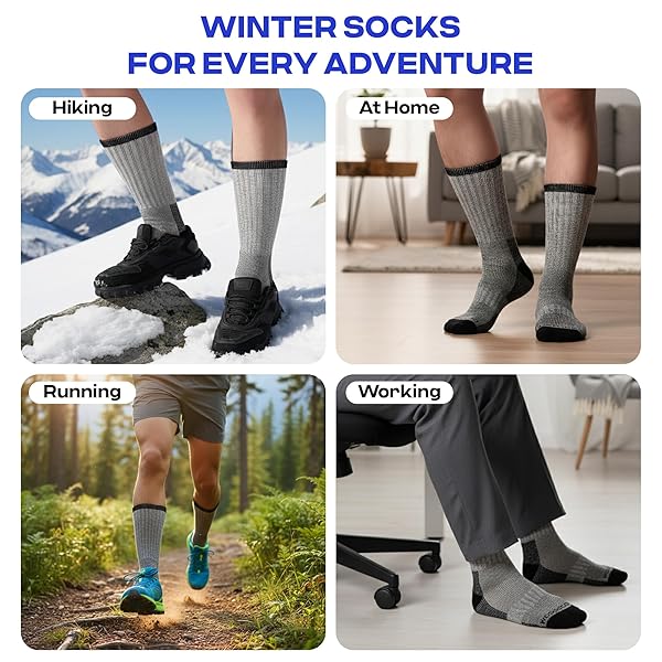 COOLMATE MERINO WOOL HIKING SOCKS FOR MEN – PACK OF 3 SUPER THICK WARM WINTER THERMAL CREW SOCKS WITH ARCH SUPPORT & BLISTER-FREE, GREY-BLACK, L