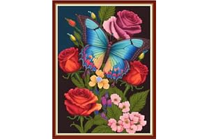 Redxing Stamped Cross Stitch Kits Embroidery kit for Beginners Adults Full Range of Embroidery Patterns Starter Kits DIY Printed Cross Stitch Kits Needlepoint Kits 11CT-Butterflies 15.7x19.7 inch