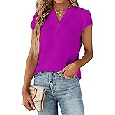 Blooming Jelly Women's Dressy Casual Tops Business Work Blouses White Button Down Shirts Cap Sleeve V Neck Tshirt