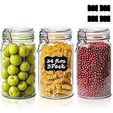 ComSaf Glass Jars with Airtight Lid Set of 3, Mason Jars 34 oz, Pickling Jar, Canning Jar 34oz, 34 oz Glass Containers with Lids for Kitchen, Pickle, Flour, Cereal, Pasta, Sugar, Herb