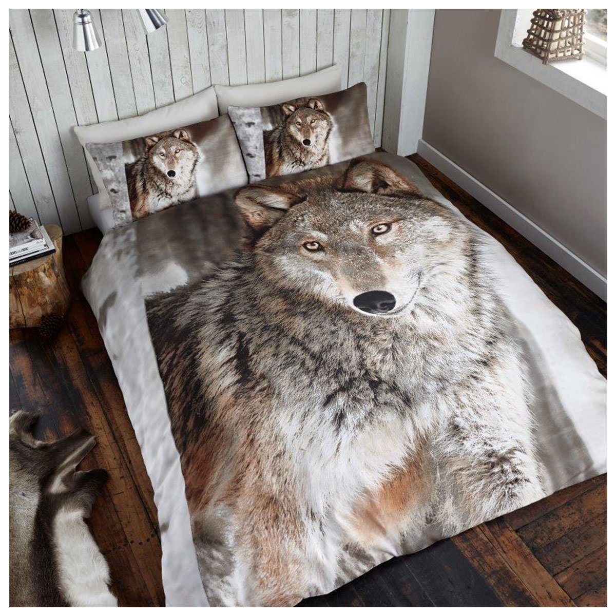 Gaveno Cavailia WILDLIFE 3D Wolf Duvet Bed Set with Duvet Cover and Pillow Case, Polyester-Cotton, Multi-Colour, Double