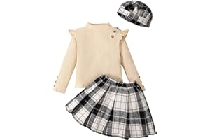 SAEABY Little Girls Clothes Winter Fall Outfit Casual Long Sleeve Dress Ruffle Shirt Girl Plaid Skirt Set Cute Dresses for Kids