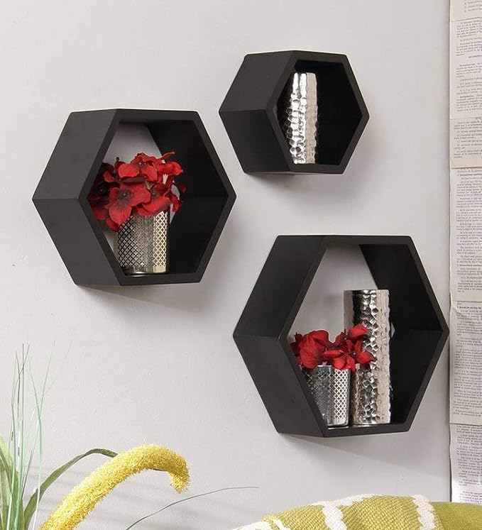 Techhark Wall Shelf, Home Décor Hexagonal Shape MDF (Medium Density