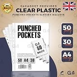 G4GADGET Pack of 50 A4 Clear Plastic Punch Pockets 30 micron view 2