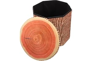 Beavorty Foldable Creative Wood Log Storage Stool with Lid Multi-Functional and Household Storage Seat