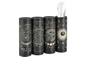 UBTKEY 4 Pack Car Tissue Holder with 3-ply Facial Tissues Bulk, Moon Pattern Round Tube Tissue Box for Home Office Bathroom