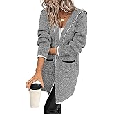 Sidefeel Womens 2025 Fall Outfits Long Sleeve Open Front Contrast Cardigan Sweaters Oversized Chunky Hooded Sweaters Coat