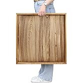 Gurfuy Square Ottoman Table Tray 24" - Rustic Wooden Serving Tray for Farmhouse Decorative Oversized Coffee Table Trays Living Room Kitchen Counter Breakfast Nature