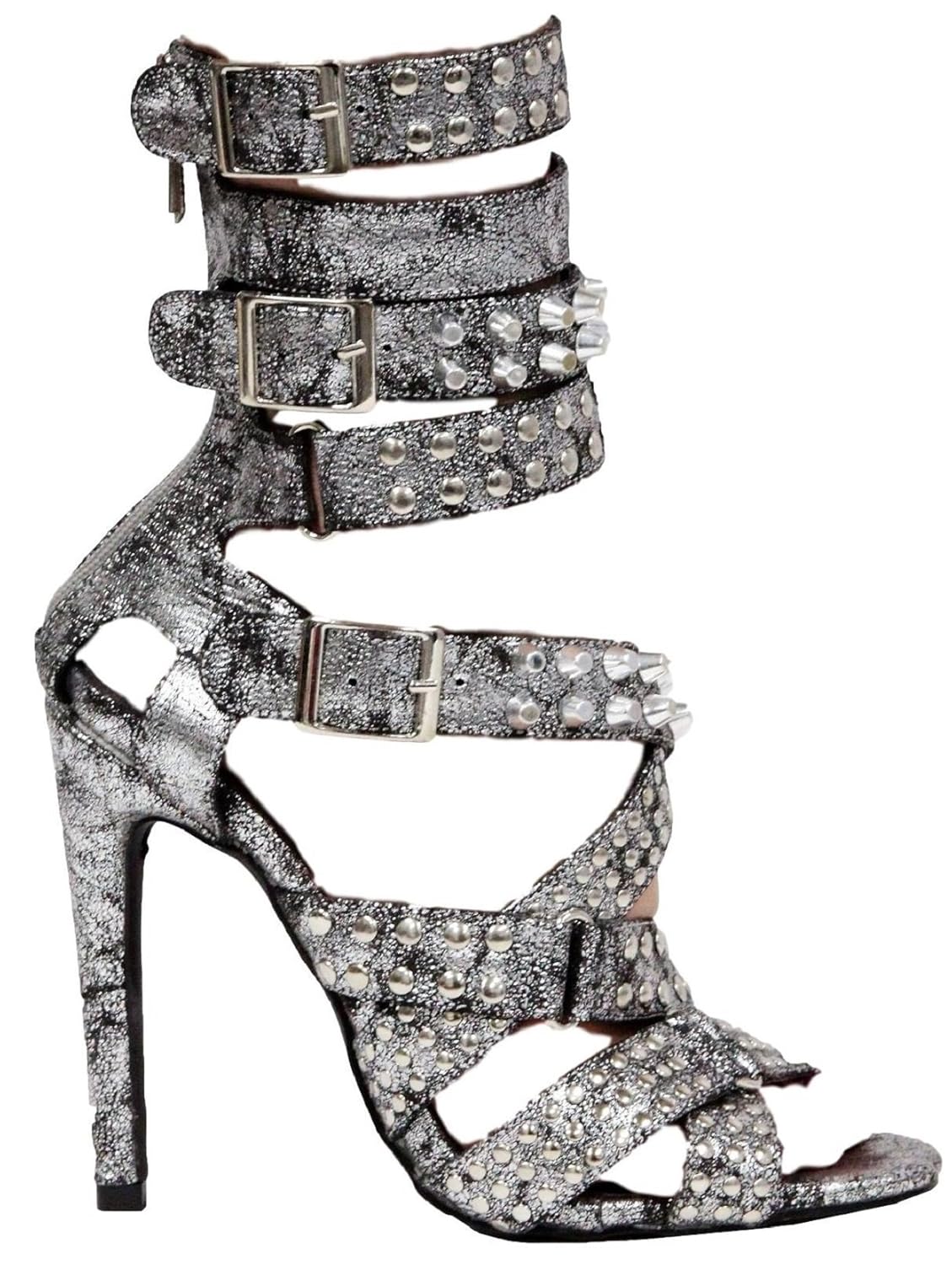 silver knee high gladiator heels