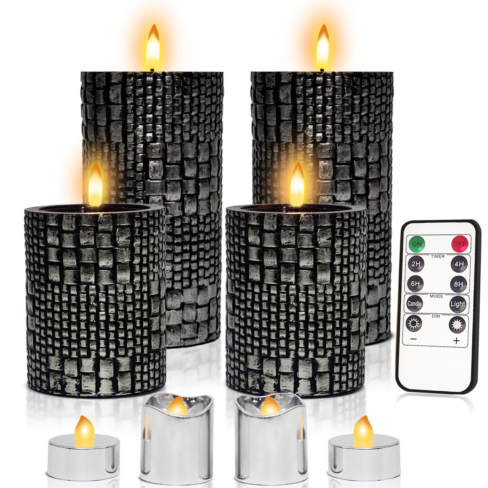Photo 1 of ** SILVER **
Flameless Candles with Remote, Battery Operated Flickering Flameless Candles, Pack of 8 Black LED Candles with Timer, 4 Pillars Candles and 4 Votives Candles Set for Wedding, Holiday, Party
