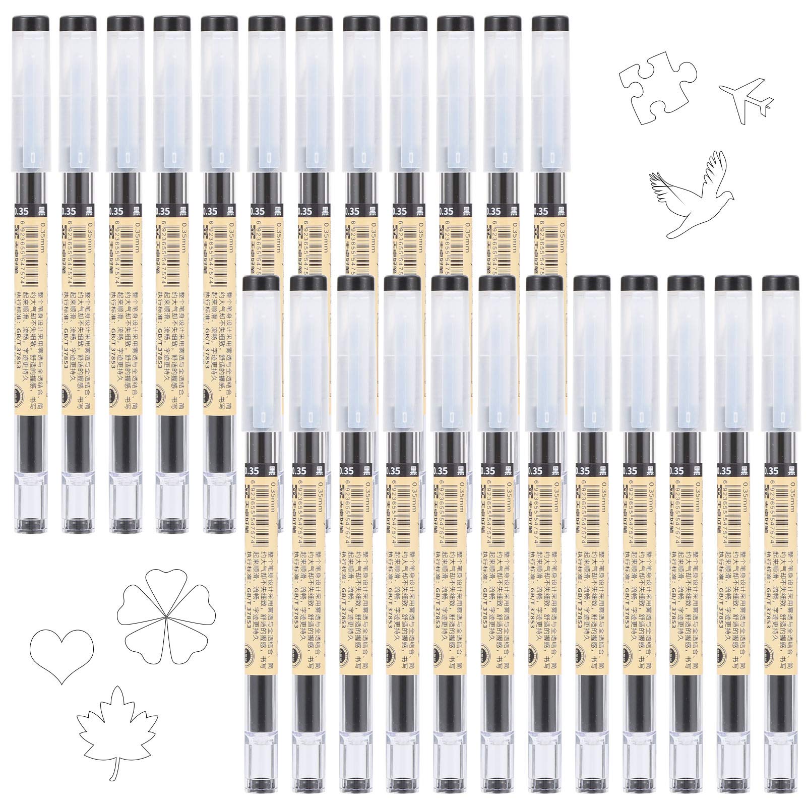 Auxsoul 24 Pcs Black Gel Pens, 0.35mm Fine Point Quick-Drying Liquid Ink Rollerball Pens, Smooth Writing For School Office Students Stationery