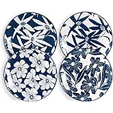 ONEMORE Dinner Plates Set of 4, 8.5 Inch Ceramic Blue and White Salad Dessert Appetizers Plates, Microwave & Dishwasher Safe Scratch Resistant, Small Serving Dish Platters