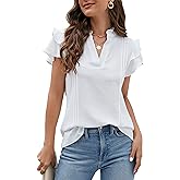 Blooming Jelly Womens Dressy Casual Tops Ruffle Short Sleeve V Neck Shirts Elegant Business Work Blouse