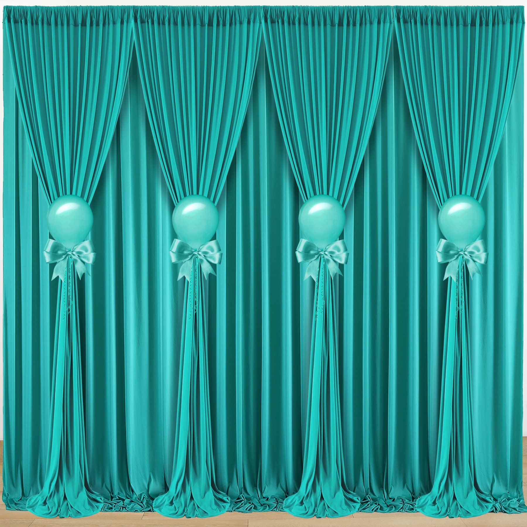 Photo 1 of 10 ft x 40 ft WWrinkle Free Turquoise Backdrop Curtain for Parties, Thick Polyester Teal Photo Backdrop Drapes,8 Panels 5ft x 10ft for Baby Shower Wedding Engagement Birthday Mermaid Party