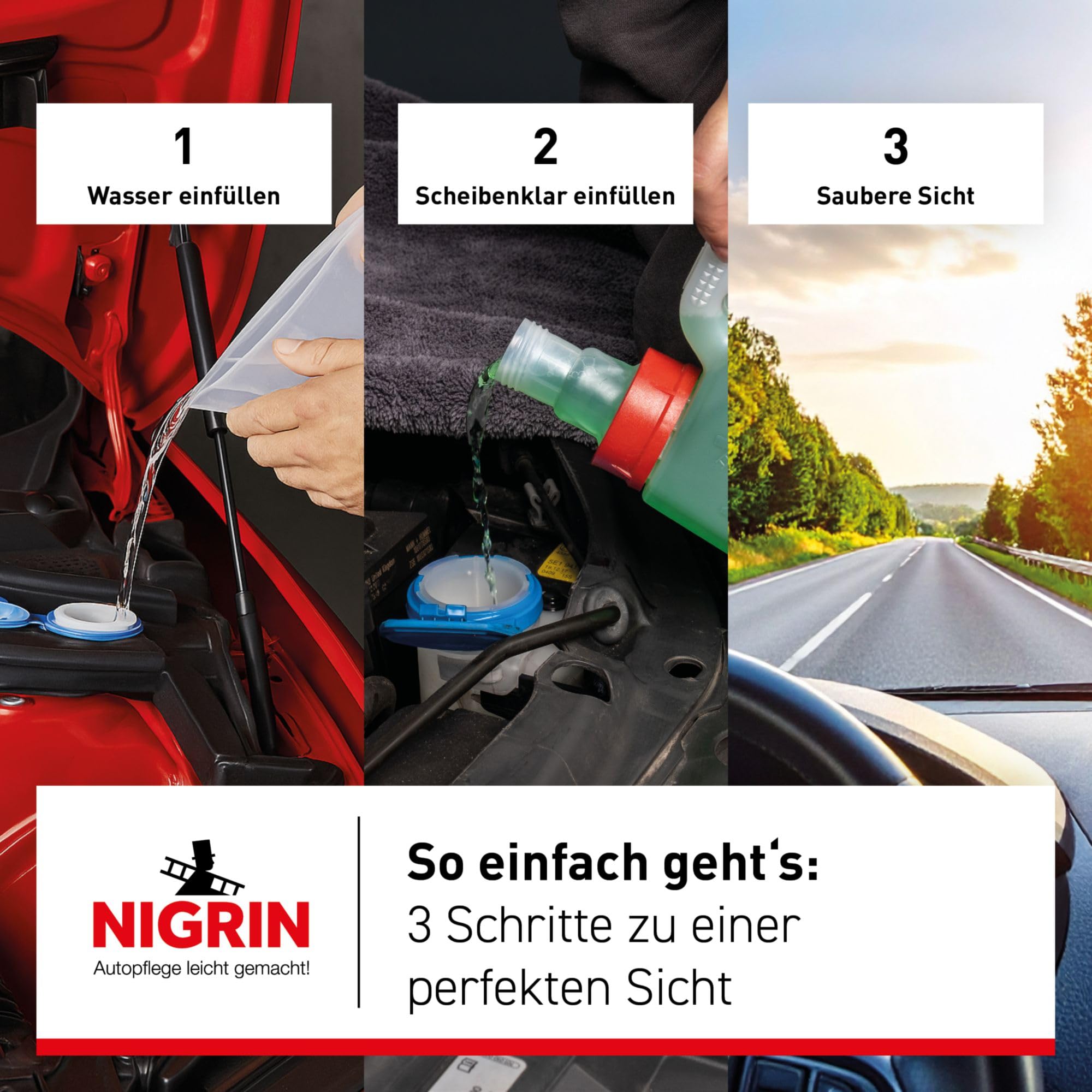 NIGRIN Scheibenklar Konzentrat 1:4 Apfel | 3 Liter | Reinigungszusatz für Autoscheiben und Scheinwerfer | integrierte Ausgießhilfe | entfernt Insekten, Fett | schlierenfrei | sehr ergiebig | ab 5°C 4