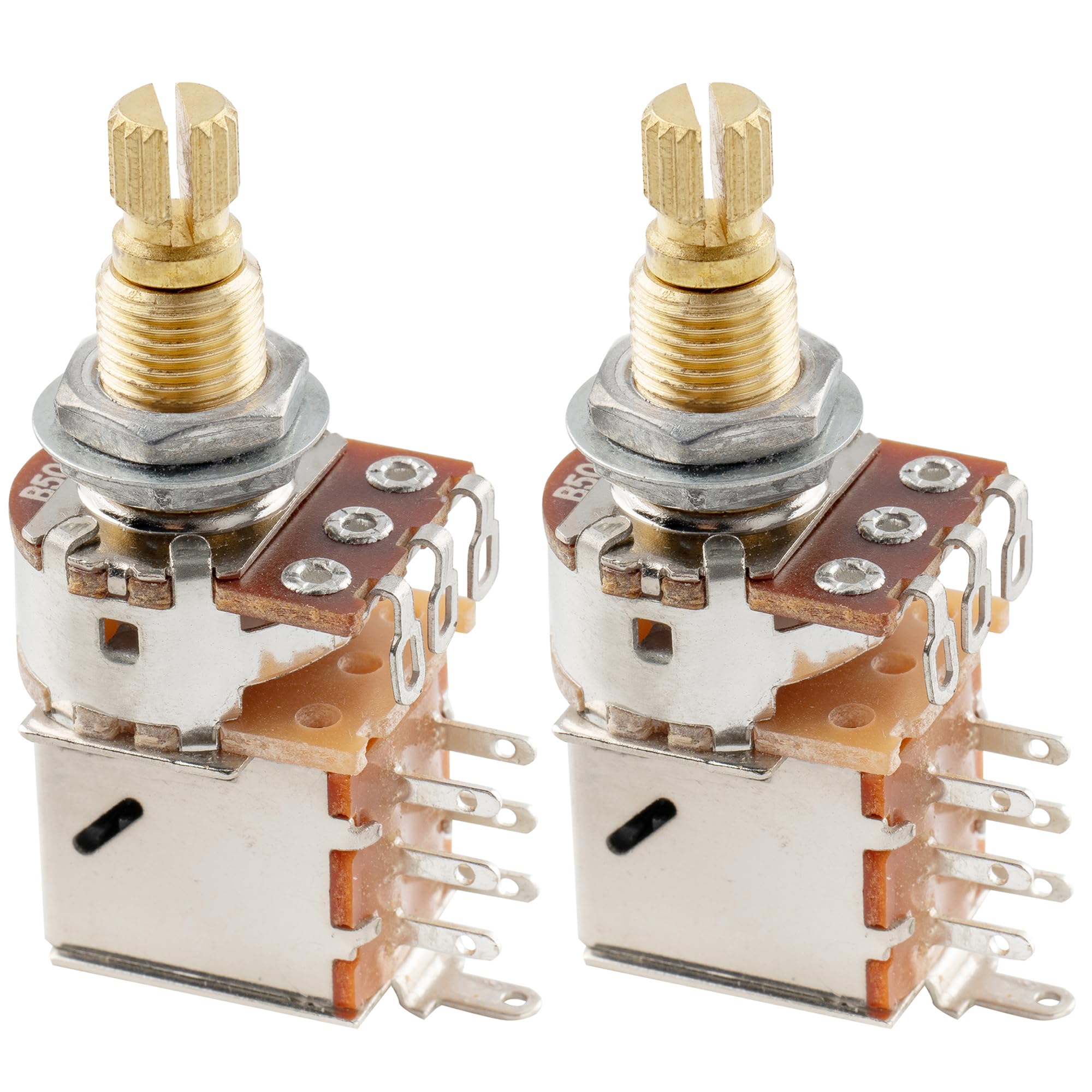 Musiclily Pro Brass Full Metric Sized Split Shaft Control Pots B500K Push/Pull Linear Taper Potentiometers for Guitar (Set of 2)