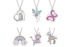 SYNLIN Cute Necklaces for Teen Girls - Adorable Pastel Crystal Necklace for Little Girls - Unicorn and Fairy Gifts - Dainty Necklace Birthday Gift Pack (3/6 Pcs)