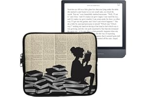 kwmobile Neoprene e-Reader Pouch Size 6,8-7" eReader - Universal eBook Sleeve Case with Zipper, Wrist Strap - Black/Beige
