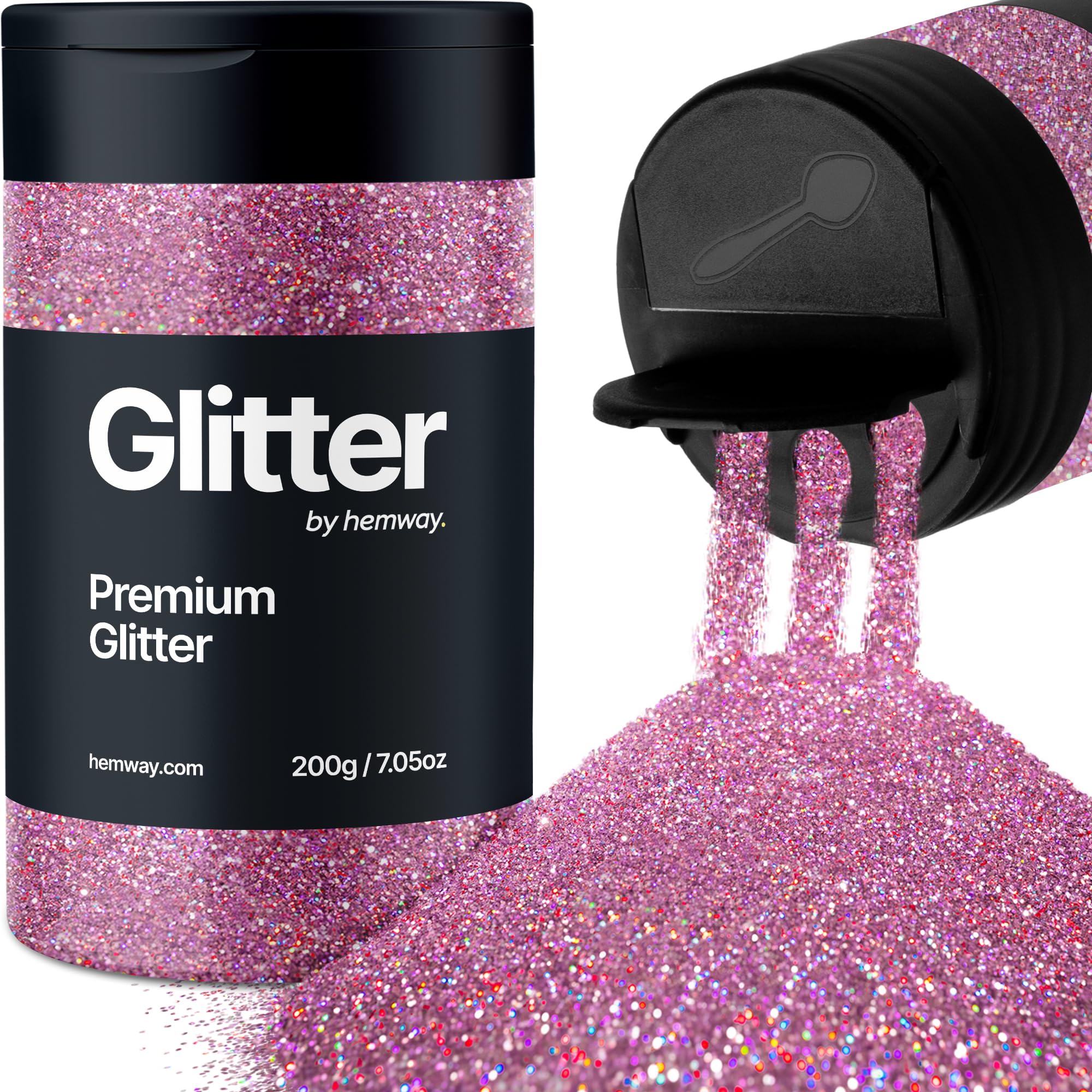 Hemway Pink Holographic Glitter Shaker, 210g Ultrafine Glitter for Crafts Metallic Flake Sequins for Resin & Epoxy Crafts for Decorating, Halloween, Christmas, Nail, Face, Bunting, Art, Pots