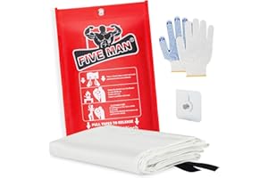 FIVEMAN Emergency Fire Blanket for Home Kitchen -40"x40"- Flame Fiberglass Fire Blankets for House Camping Car Office School Emergency Survival Safety - with Blanket Hook and Glove (1-pcs)