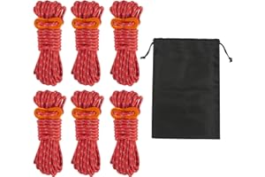 Smithok 16.4ft 6 Pack 4mm Guy Lines Ultralight Tent Cords with Aluminum Adjuster Tensioner Outdoor Camping Guylines Ropes for Tent Tarp,Climbing,Hiking Backpacking (Red)