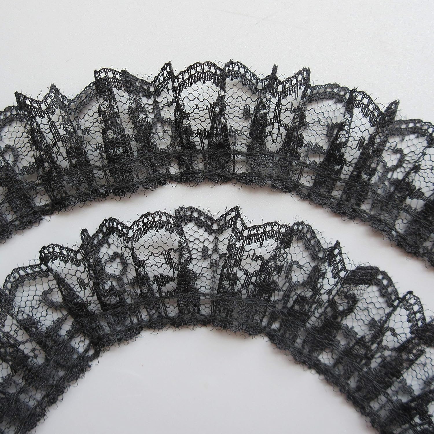 Photo 1 of 10 Yard Pleated Net Lace Edge Gathered Mesh Trim Ribbon 1-2/5 inch Vintage Style Edging Trimmings Fabric Embroidered Applique Sewing Craft Wedding Bridal Dress Cake Card DIY Art Decoration (Black)