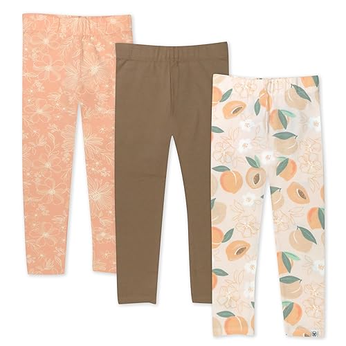 HonestBaby Multipack Leggings Skinny, Flare and Cargo Pants Organic Cotton for Infant Baby Girls, Toddlers, Little Kids, Just Peachy, 2T