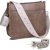 AUYOCO Vegan Leather Crossbody Bags for Women, Crossbody Purse with Guitar Strap Zipped Pockets Handbag Shoulder Bag