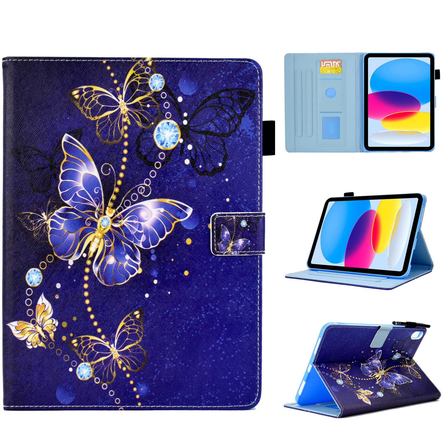 BYCeKe Case for iPad (A16) 11th/10th Generation 2025/2022, Slim Leather Stand Hard Shell Multi-Angle Viewing Protective Cover for iPad 11th Genertaion Case with Auto Wake/Sleep, Blue Butterfly — image 1