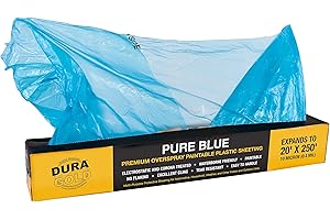 Dura-Gold 20' x 250' Pure Blue Protective Masking Film Cover - Overspray Paintable Sheeting Roll, Painters Plastic (10 Micron, .4 Mil) - Plastic Painting Protection for Auto & Household Paint Covering