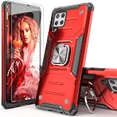 IDYStar for Galaxy A42 Case with Ring Holder Kickstand,Screen Protector,Red | with Tempered Glass Screen Protector,Car Mount Kickstand Shockproof Heavy Duty Protection Lightweight Cover for Men Women