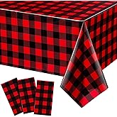 Breling Red and Black Lumberjack Checkered Tablecloth Plastic Gingham Table Cover Disposable Tablecloth for Camping, Holiday Decor, 108 x 54 Inch(3 Packs)