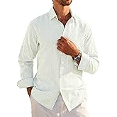 Deer Lady Mens Long Sleeve Button Down Shirt Striped Casual Cotton Business Summer Beach Wedding Dress Shirts