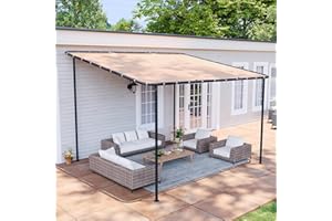 Aoxun 10x12 Lean to Gazebo Outdoor Pergola with Water Resistant & UV-Resistant, Wall-Mounted Canopy Sloped Roof Awning for Patio Backyard, Deck, or Garden Khaki