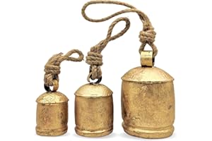 Carfar Shabby Chic Set of 3 Country Rustic Style Bells Handmade Metal Harmony Christmas Hanging Cow Bell Set on Jute Rope (Small)