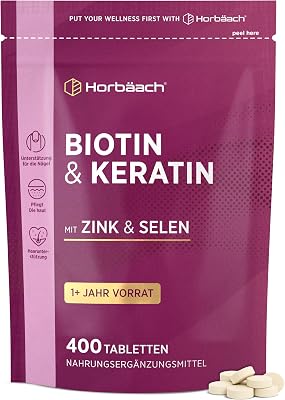 Biotin Keratin Tabletten für Haare mit Zink & Selen - +1 Jahr Vorrat