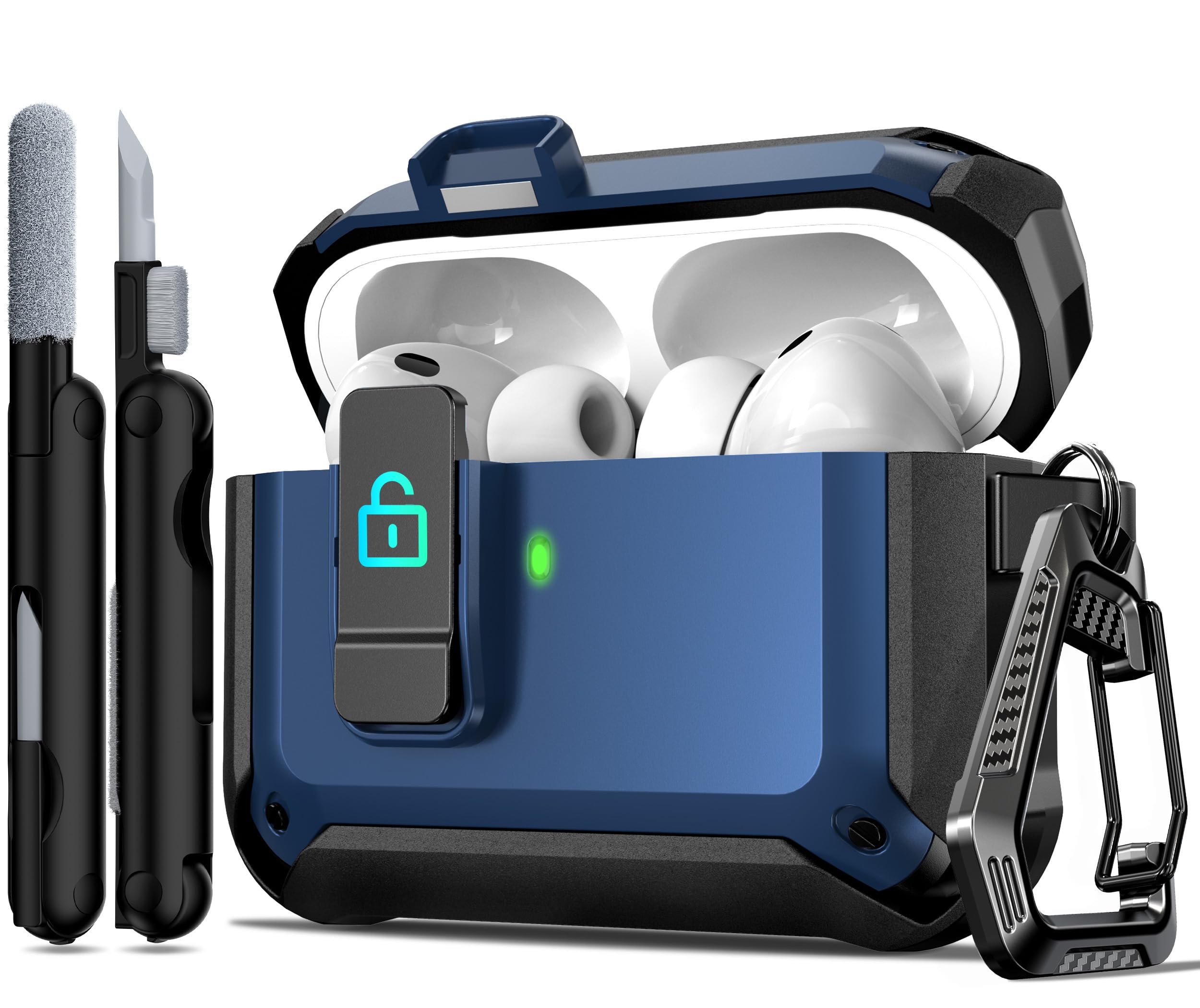 Photo 1 of ***MISSING CAP*** R-fun for AirPods Pro 3 Case (2025) Cover with Cleaning Kit, Military-Grade Heavy-Duty Drop-Resistant with Auto Pop-Up Lid for AirPods Pro 3rd Generation 2025 USB-C Charging Case, Blue