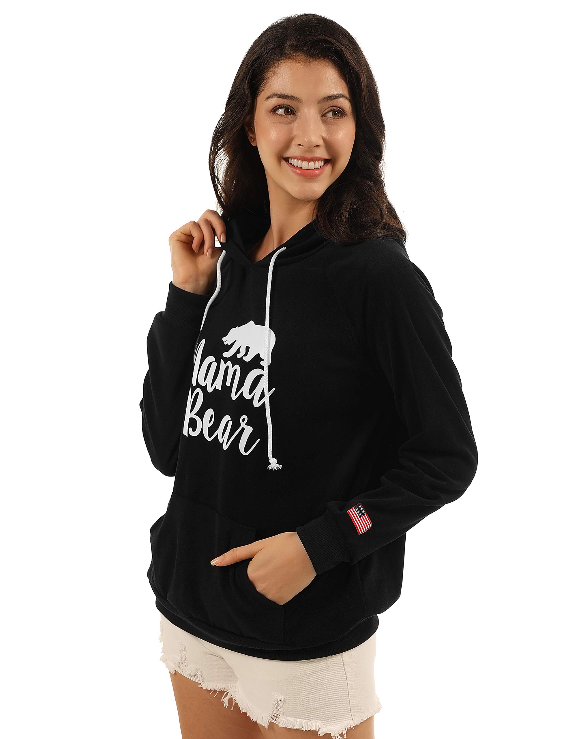 Blooming Jelly Womens Long Sleeve Mama Bear Shirt Pullover Hoodie Pocket Graphic Hooded Sweatshirt (x-Large, Black)