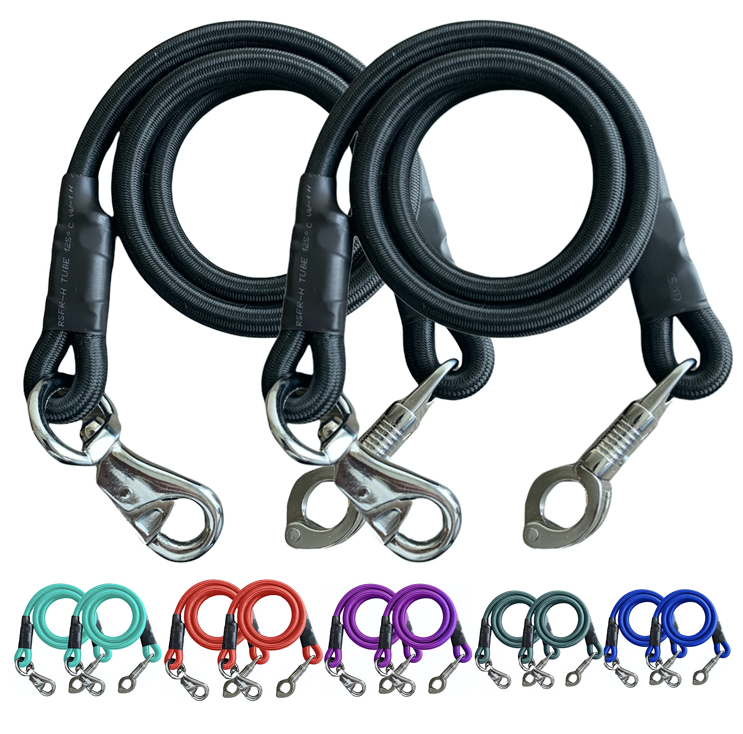 Majestic Ally Pack of 2, Bungee Trailer Tie for Horse Haulage with Panic Snap and Bull Snap (Black)