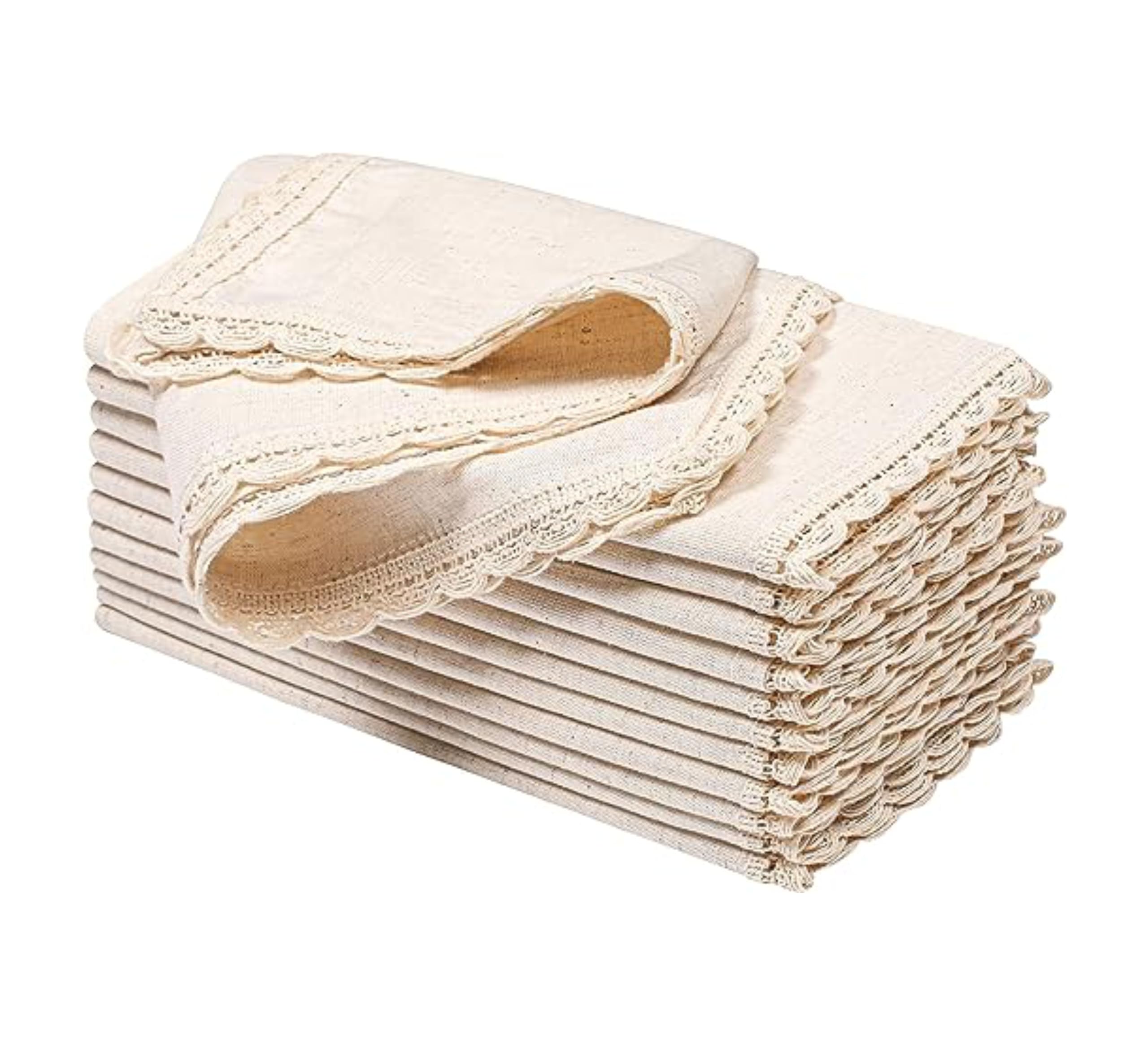 GFI LINEN CLUBS Flax by Flax Napkin with Lace 20x20-12 Pack Natural, Elegant Reusable Dinner Napkins, Premium Quality Linen, Perfect for Dining, Parties, Weddings, Eco-Friendly, Machine Washable
