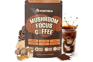 FORTISCA Mushroom Coffee (7.41oz), 6 in 1 Instant Coffee with Cordyceps, Reish, King Trumpet, Shitake, Turkey Tail, Lions Mane for Energy, Focus, Mood & Immune Support 210g