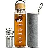 Xaeiglas 32 oz Motivational Glass Water Bottles with Bamboo Lid Straw and Time Marker - Sports Water Bottle for Drinking