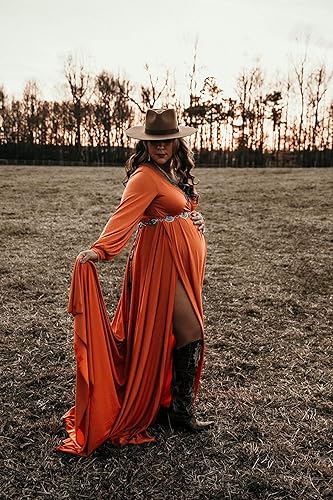 ChoiyuBella Maternity Gown Bishop Sleeves Baby Shower Dress Wrap Side Slit  Sweetheart Maxi Photo Shoot for Photography (Burnt Orange S) in Kenya |  Whizz Special Occasion