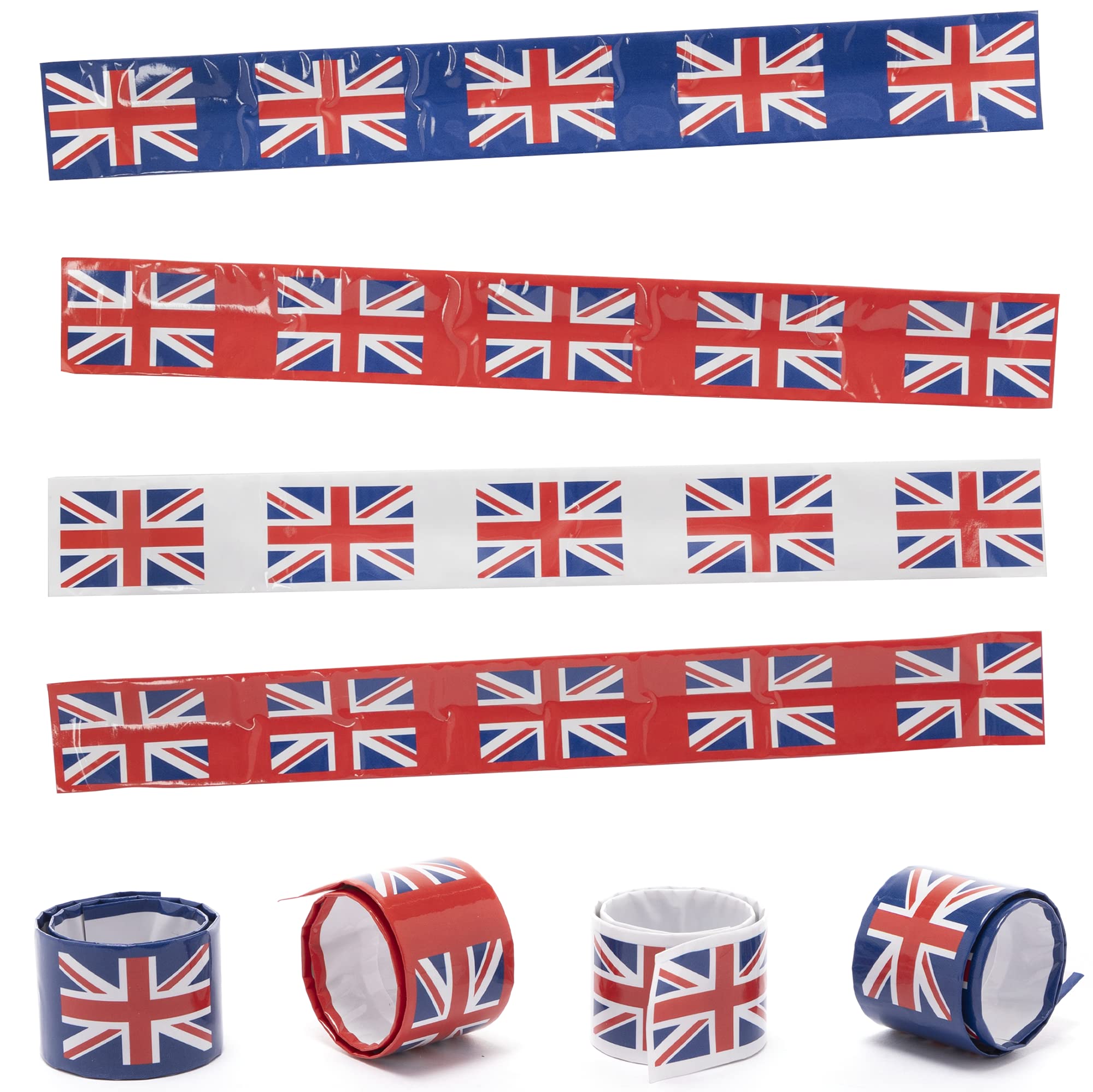 Baker Ross Union Jack Snap On Bracelet for Kids for VJ Day 80th Anniversary - Pack of 8, Union Jack Party, Assorted, PJ152