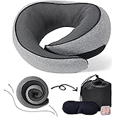 Neck Pillow for Traveling, Travel Neck Pillow for Airplanes, 100% Pure Memory Foam, 360° Support Stowable Pillows for Sleeping, Breathable & Washable Cover, Compact for Travel, Car & Office (Gray)