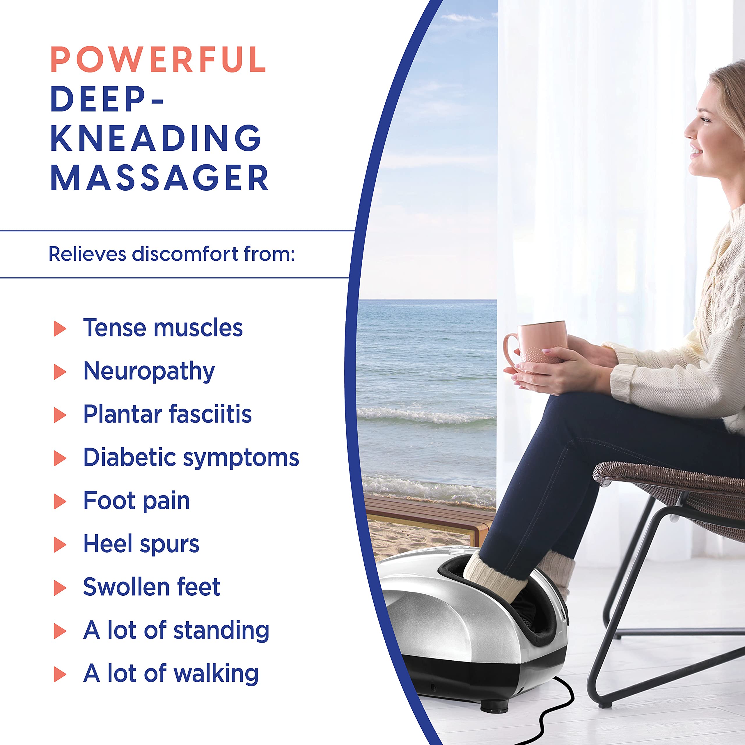 Belmint Shiatsu Foot Massager Machine - Electric Deep-Kneading Foot and Heel Pain Relief Massage with Switchable Heat, Air Compression for Plantar Fasciitis and Neuropathy with Non-Slip Rubber Feet