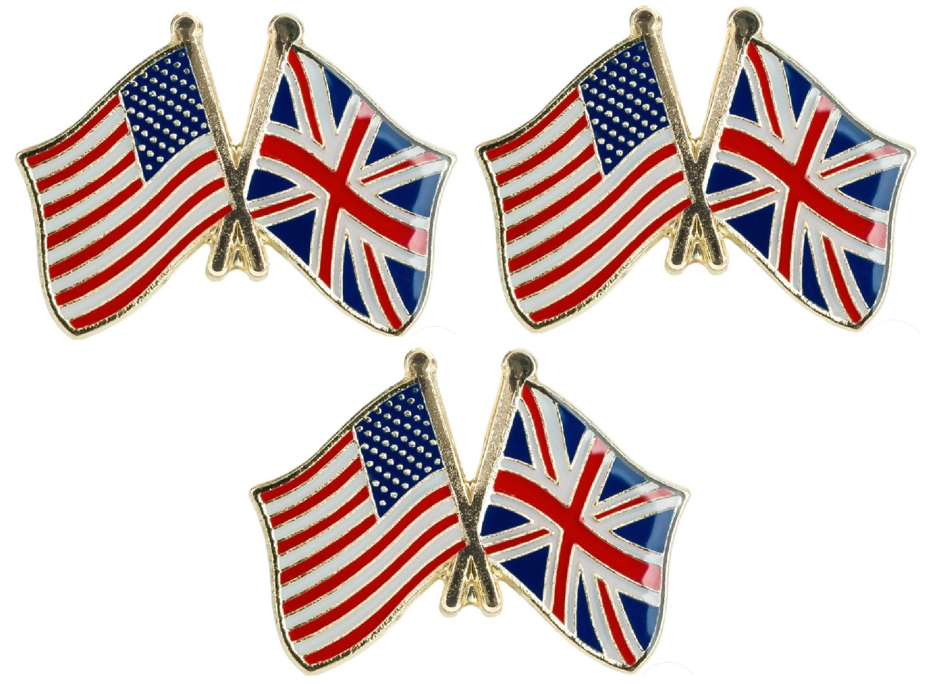 3 x United Kingdom Union Jack Flag and United States of America USA Pin Badges Badge
